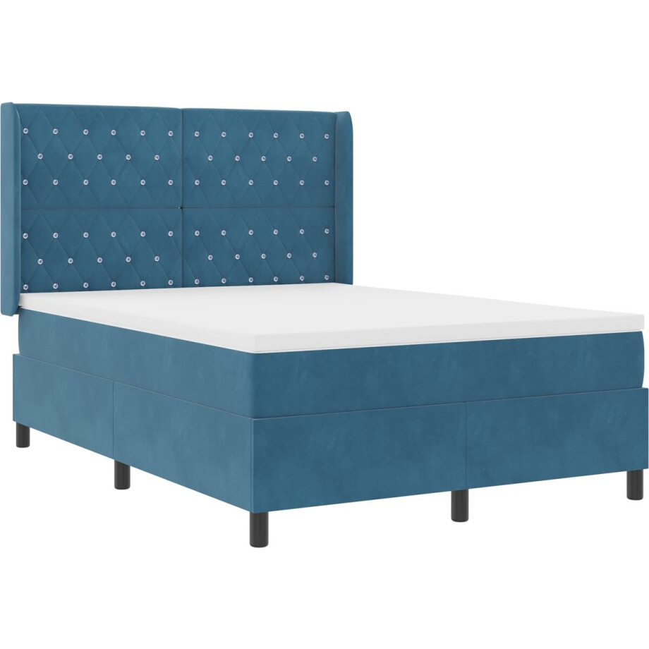 vidaXL - Boxspring - bed - met - hoofdeinde - Blauw - 140 - x - 200 - cm - Fluweel vidaXL - Boxspring - bed - met - hoofdeinde - Blauw - 140 - x - 200 - cm - Fluweel afbeelding 1