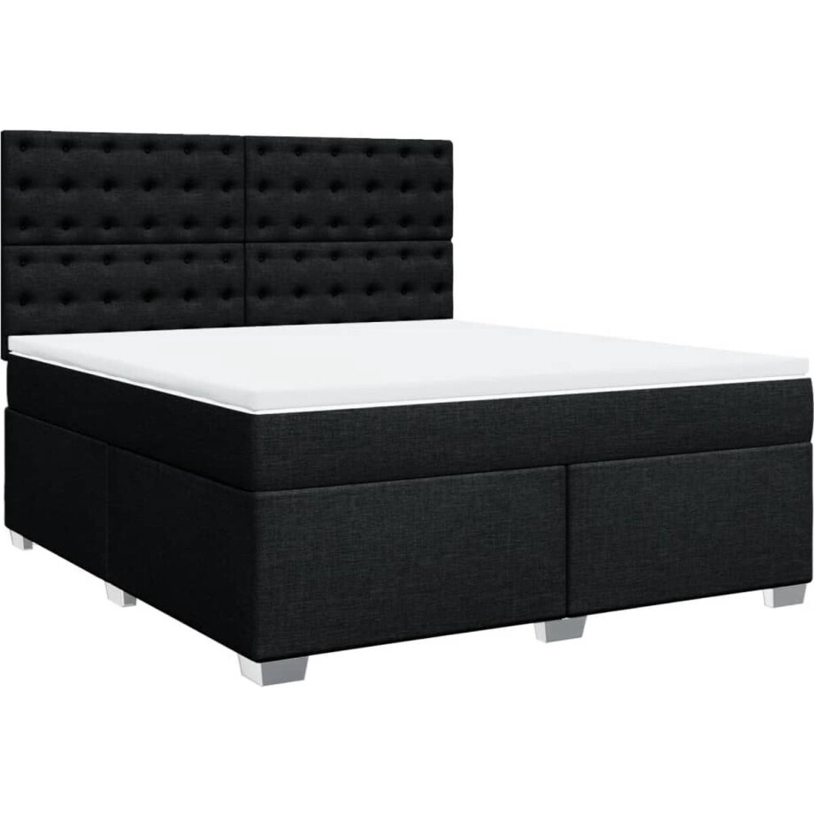 vidaXL - Boxspring - met - matras - stof - zwart - 180x200 - cm afbeelding 1