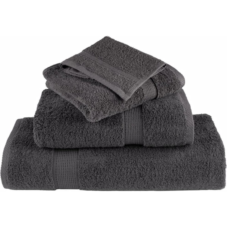 vidaXL Badhanddoeken SOLUND - 2 stuks - 100x150 cm - Antraciet Badhanddoek - Anthraciet - Katoen - OEKO-TEX - Badlakens afbeelding 1