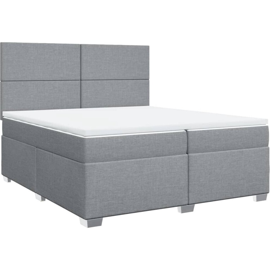 vidaXL - Boxspring - met - matras - stof - lichtgrijs - 200x200 - cm afbeelding 1