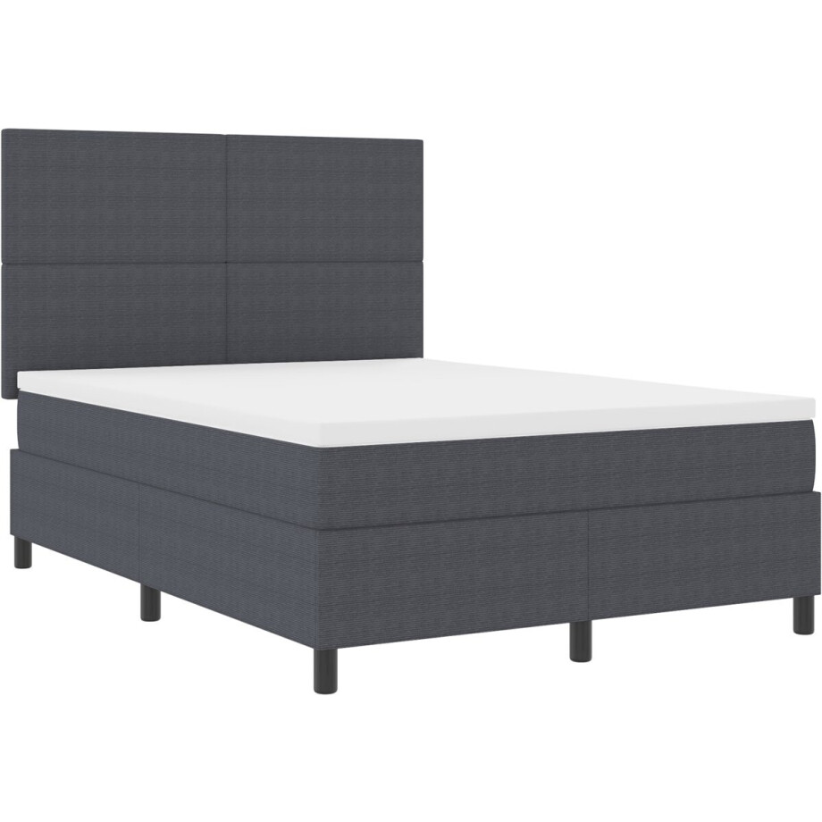 vidaXL - Boxspring - bed - Donkergrijs - en - Wit - 160 - x - 200 - cm - Corduroy - stof afbeelding 1