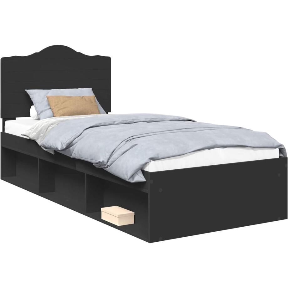 vidaXL - Bedframe - met - hoofdeinde - Zwart - 90 - x - 190 - cm - Massief - grenenhout vidaXL - Bedframe - met - hoofdeinde - Zwart - 90 - x - 190 - cm - Massief - grenenhout afbeelding 1