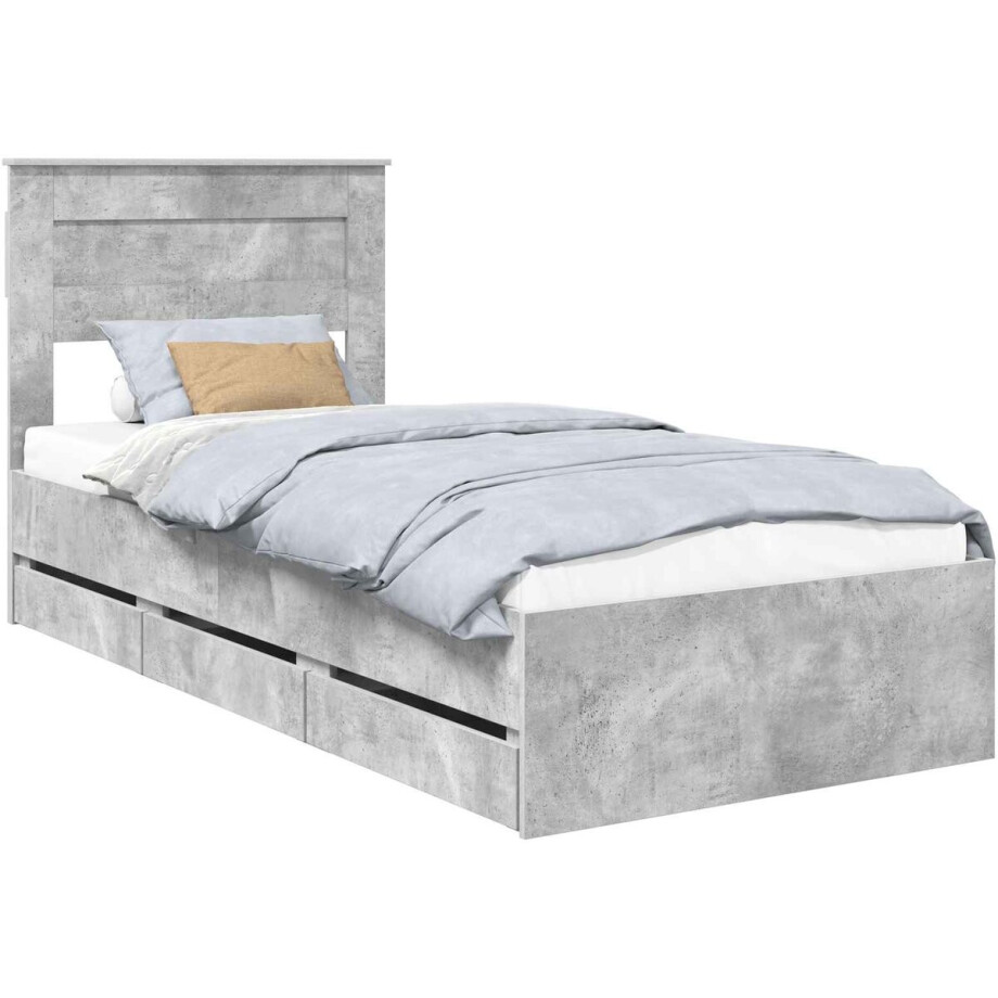 vidaXL - Bedframe - met - lade - Beton - Grijs - 90 - x - 190 - cm - Ingenieurshout vidaXL - Bedframe - met - lade - Beton - Grijs - 90 - x - 190 - cm - Ingenieurshout afbeelding 1
