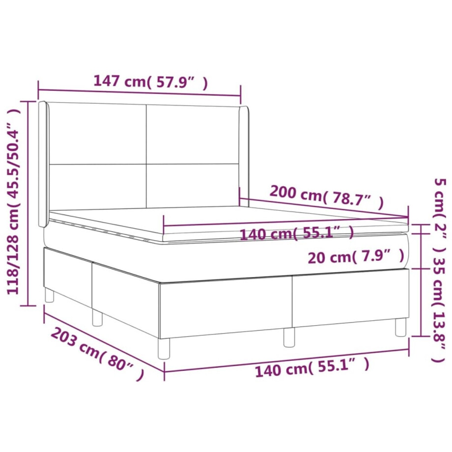 vidaXL - Boxspring - met - matras - stof - donkergrijs - 140x200 - cm afbeelding 1