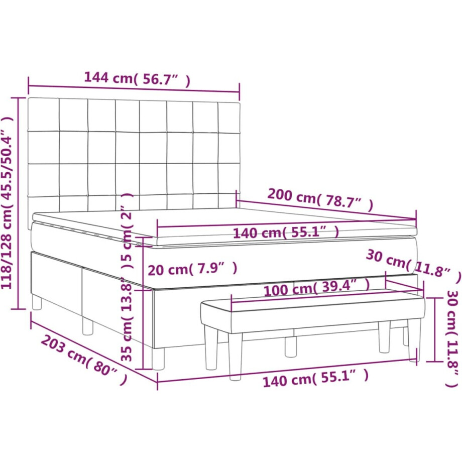 vidaXL - Boxspring - met - matras - stof - lichtgrijs - 140x200 - cm afbeelding 1