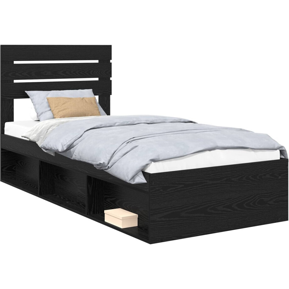 vidaXL - Bedframe - met - hoofdeinde - Zwart - 75 - x - 190 - cm - Massief - grenenhout afbeelding 1
