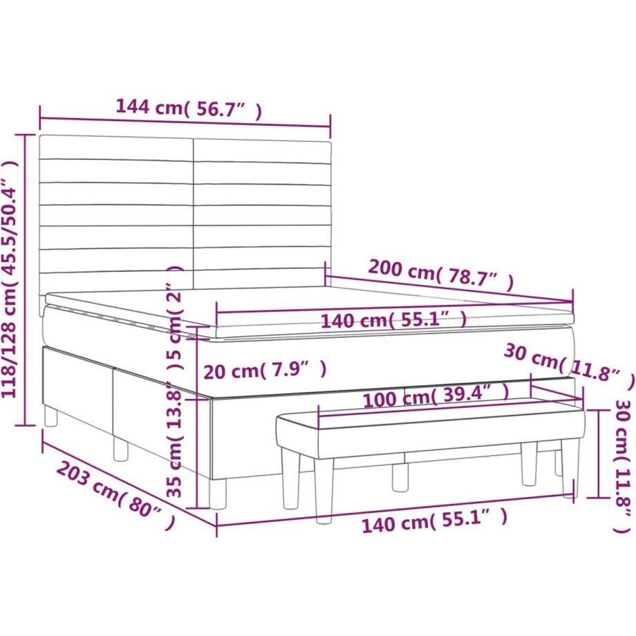 vidaXL - Boxspring - met - matras - stof - donkerbruin - 140x200 - cm afbeelding 1