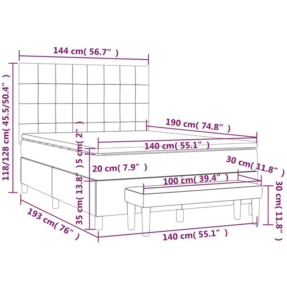 vidaXL - Boxspring - met - matras - stof - zwart - 140x190 - cm vidaXL - Boxspring - met - matras - stof - zwart - 140x190 - cm afbeelding 1