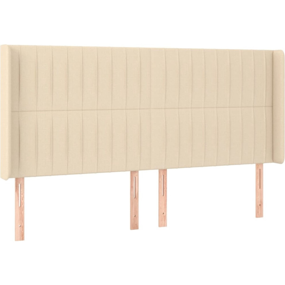 vidaXL - Hoofdbord - met - randen - 203x16x118/128 - cm - stof - crèmekleurig vidaXL - Hoofdbord - met - randen - 203x16x118/128 - cm - stof - crèmekleurig afbeelding 1