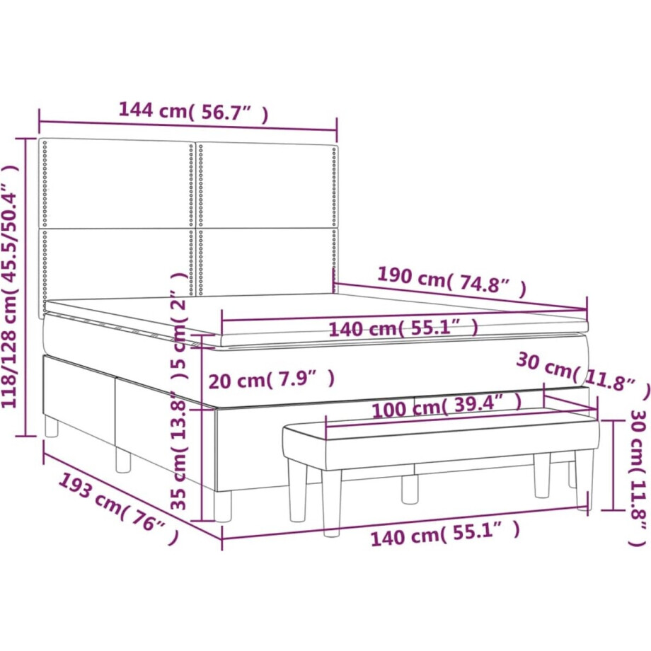 vidaXL - Boxspring - met - matras - stof - donkergrijs - 140x190 - cm afbeelding 1