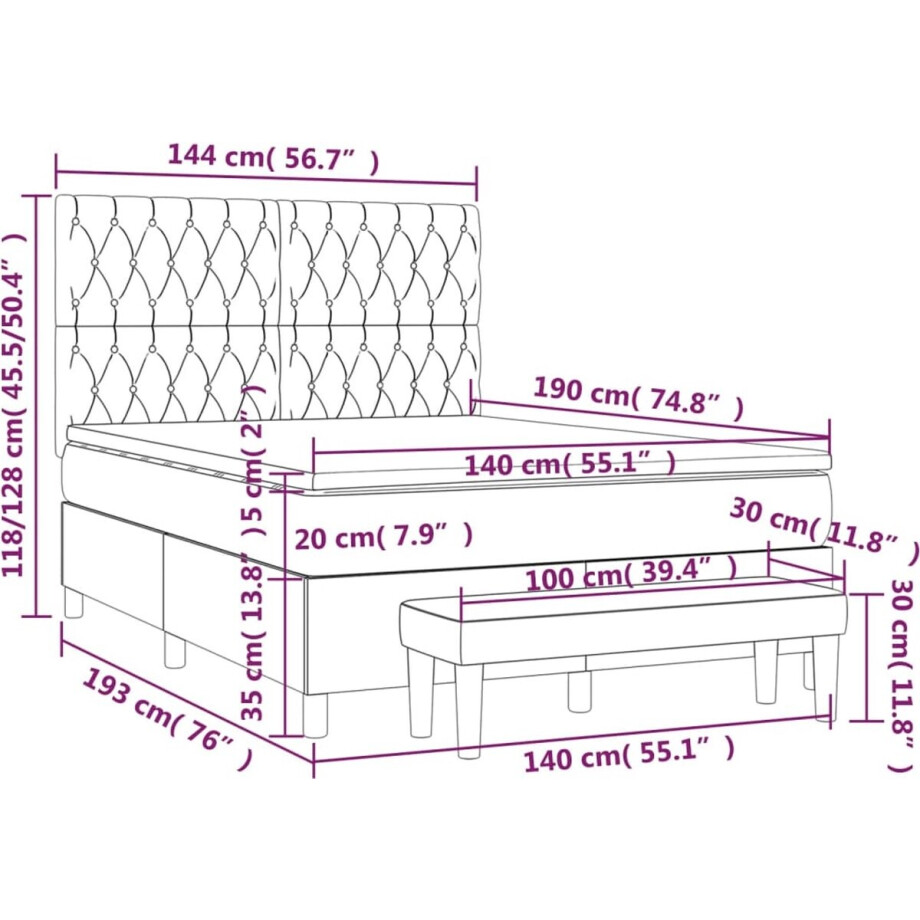 vidaXL - Boxspring - met - matras - stof - donkerbruin - 140x190 - cm afbeelding 1