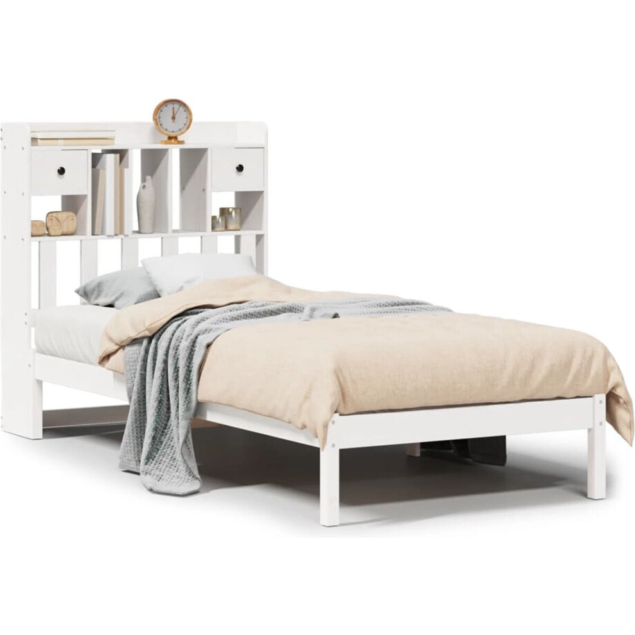vidaXL - Bed - met - boekenkast - zonder - matras - grenenhout - wit - 75x190 - cm vidaXL - Bed - met - boekenkast - zonder - matras - grenenhout - wit - 75x190 - cm afbeelding 1