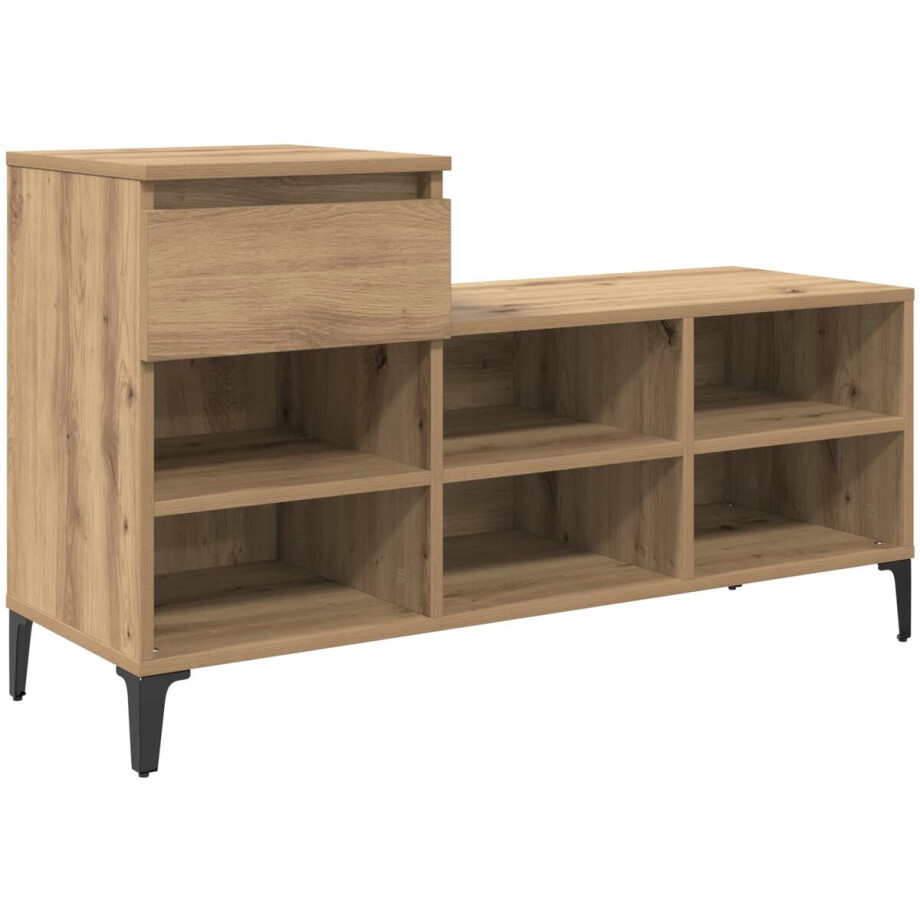 vidaXL - Schoenenkast - 102 - x - 36 - x - 60 - cm - Bewerkt - hout - Artisanaal - eiken afbeelding 1