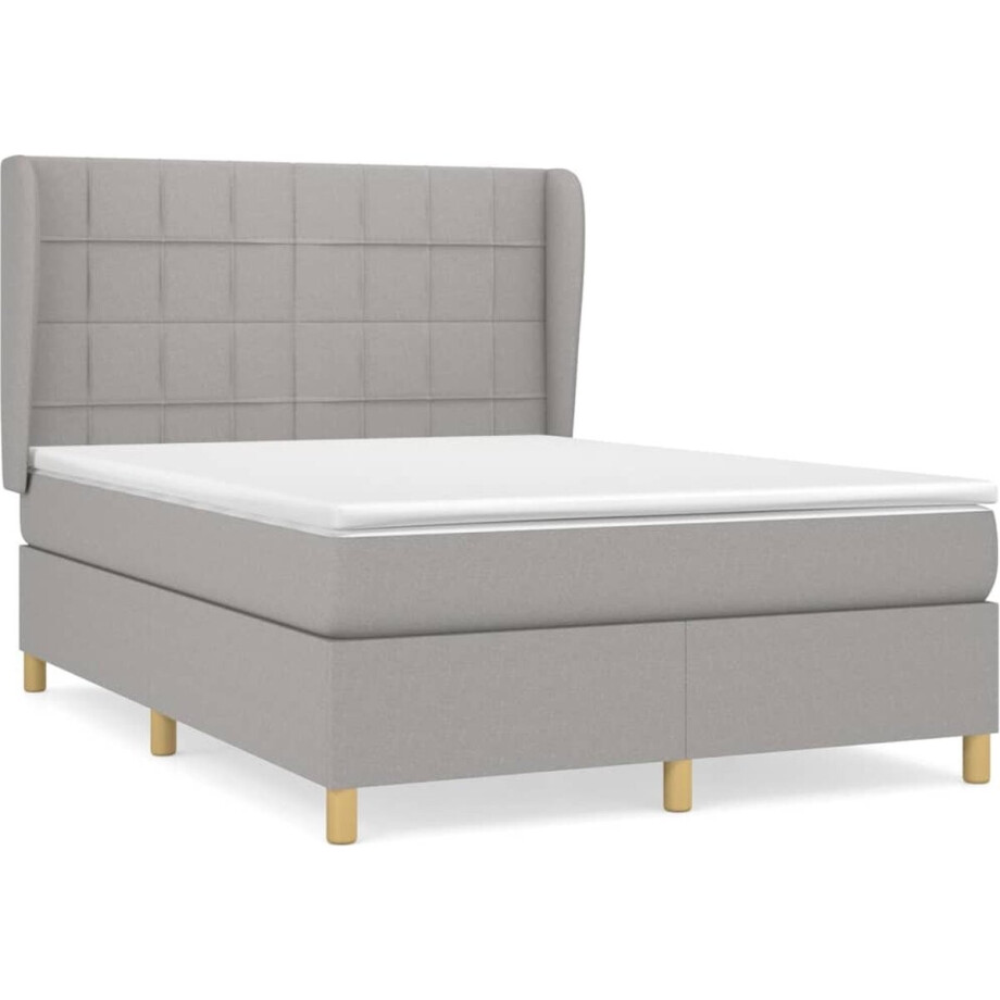 vidaXL - Boxspring - met - matras - stof - lichtgrijs - 140x200 - cm afbeelding 1
