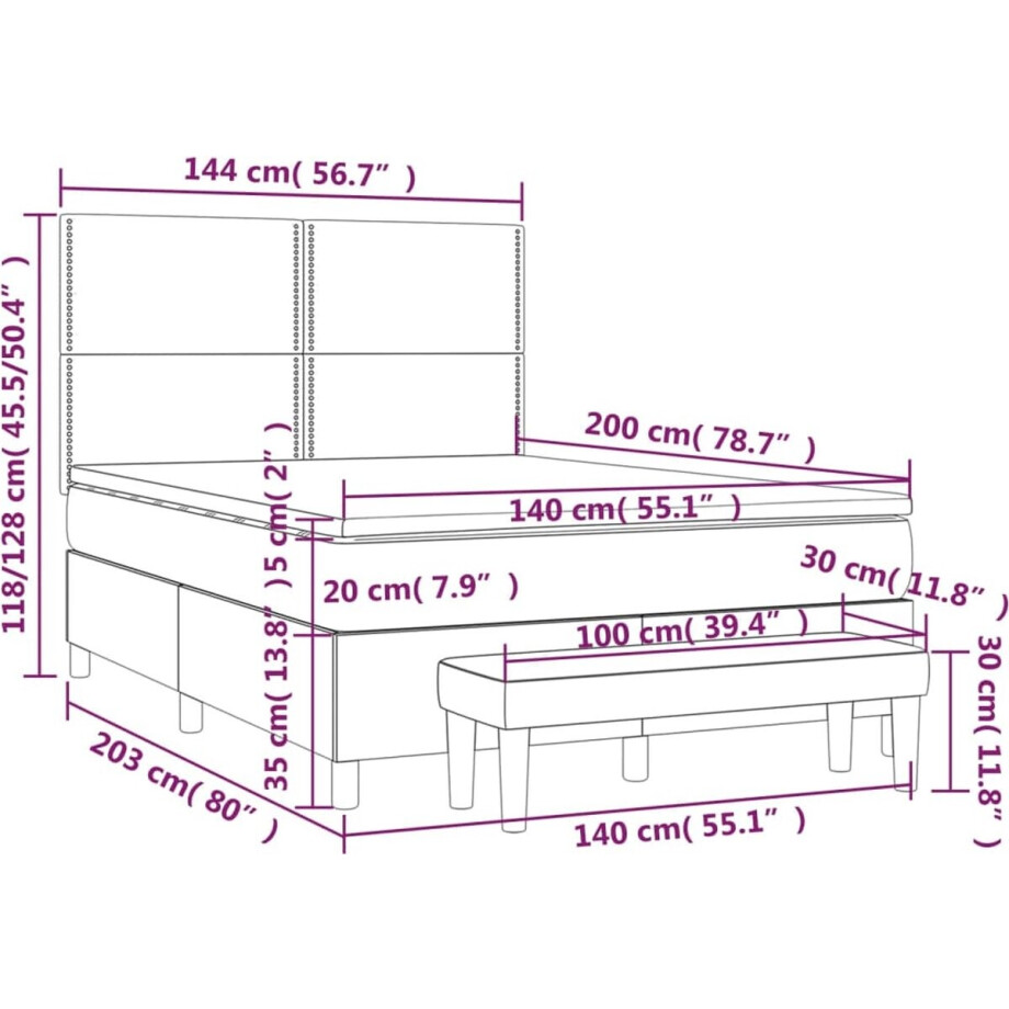 vidaXL - Boxspring - met - matras - stof - crèmekleurig - 140x200 - cm afbeelding 1