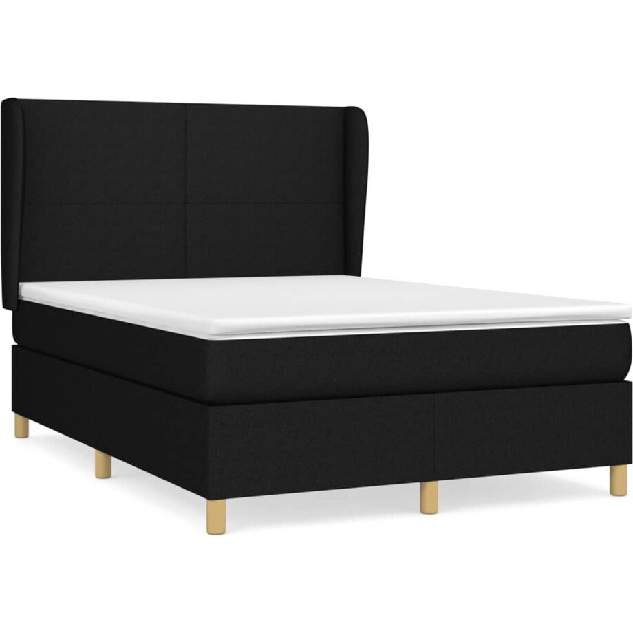 vidaXL - Boxspring - met - matras - stof - zwart - 140x200 - cm afbeelding 1