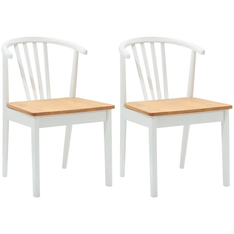 vidaXL - Eetkamerstoel - 2 - pcs - wit - en - naturel - Massief - Rubberhout vidaXL - Eetkamerstoel - 2 - pcs - wit - en - naturel - Massief - Rubberhout afbeelding 1