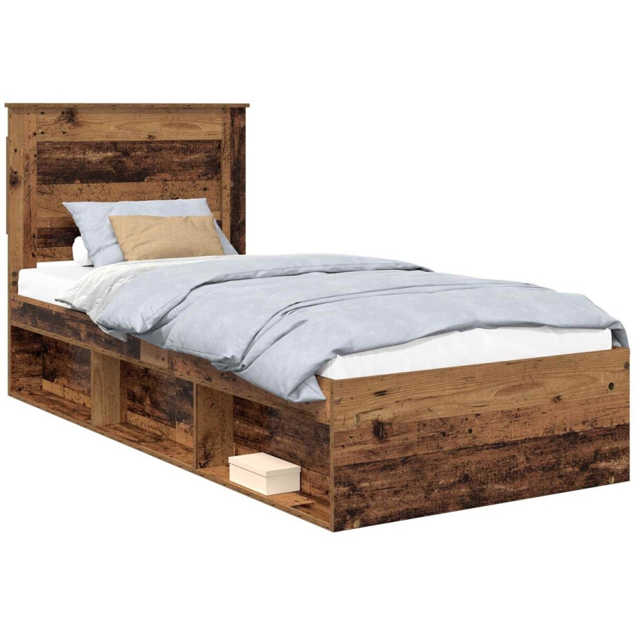 vidaXL - Bedframe - met - hoofdeinde - Oudhout - 90 - x - 190 - cm - Massief - grenenhout afbeelding 1