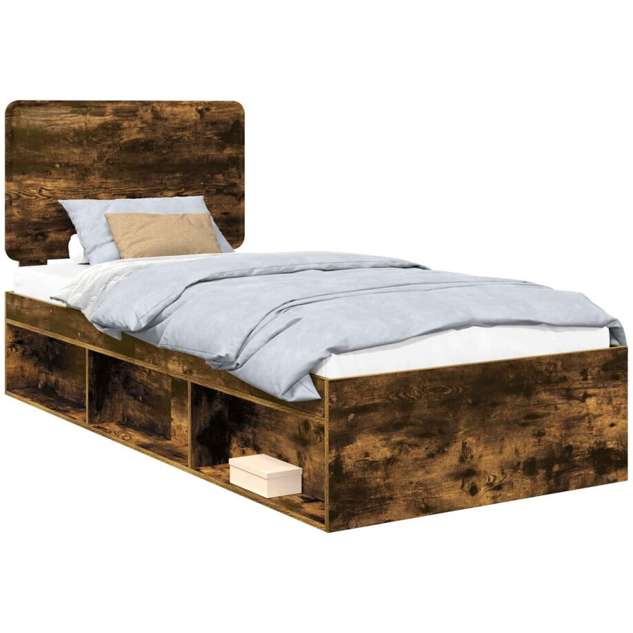 vidaXL - Bedframe - Rook - Eiken - 90 - x - 190 - cm - Massief - grenenhout afbeelding 1