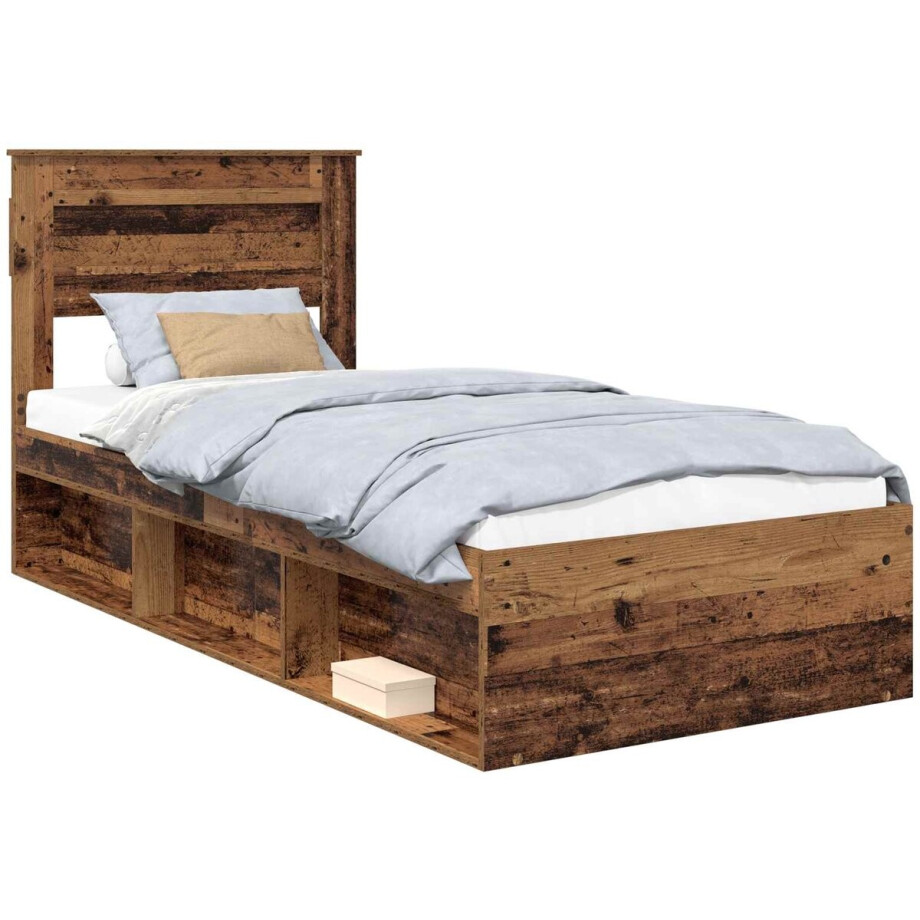vidaXL - Bedframe - met - hoofdeinde - Oudhout - 90 - x - 190 - cm - Massief - grenenhout vidaXL - Bedframe - met - hoofdeinde - Oudhout - 90 - x - 190 - cm - Massief - grenenhout afbeelding 1