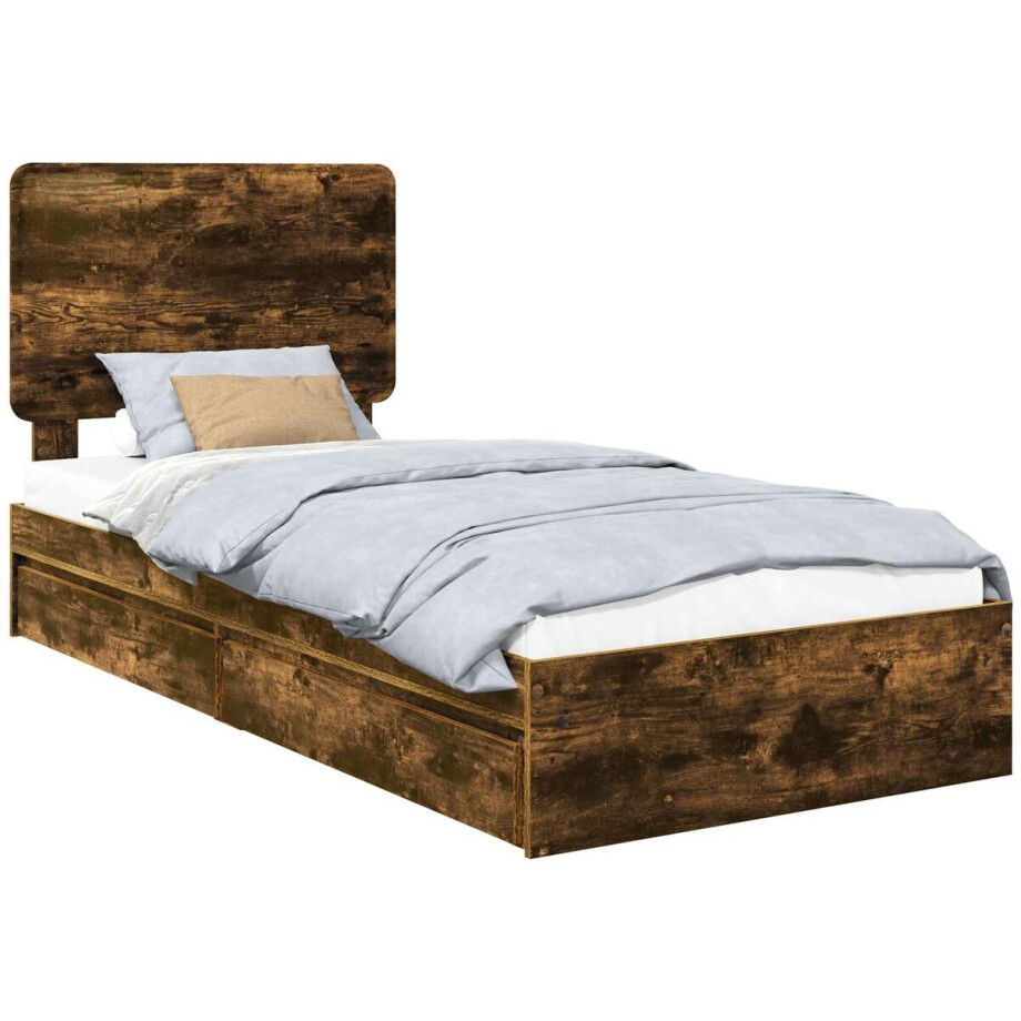 vidaXL - Opbergbed - met - lade - Rook - Eiken - 90 - x - 190 - cm - Bewerkt - hout vidaXL - Opbergbed - met - lade - Rook - Eiken - 90 - x - 190 - cm - Bewerkt - hout afbeelding 1