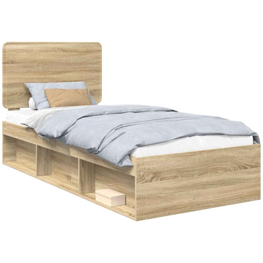 vidaXL - Bedframe - met - hoofdeinde - Sonoma - 90 - x - 190 - cm - Massief - grenenhout vidaXL - Bedframe - met - hoofdeinde - Sonoma - 90 - x - 190 - cm - Massief - grenenhout afbeelding 1