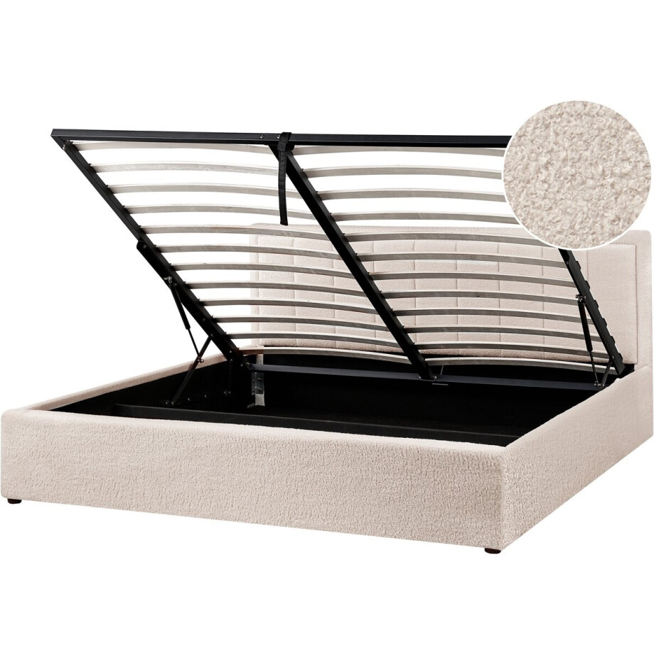 MONTLAUR - Bed met opbergruimte - Beige - 180 x 200 cm - Bouclé MONTLAUR - Bed met opbergruimte - Beige - 180 x 200 cm - Bouclé afbeelding 1