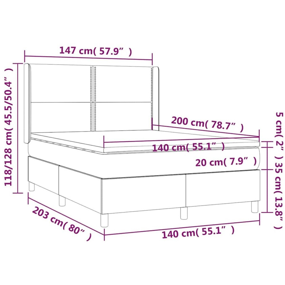 vidaXL - Boxspring - met - matras - stof - crèmekleurig - 140x200 - cm afbeelding 1