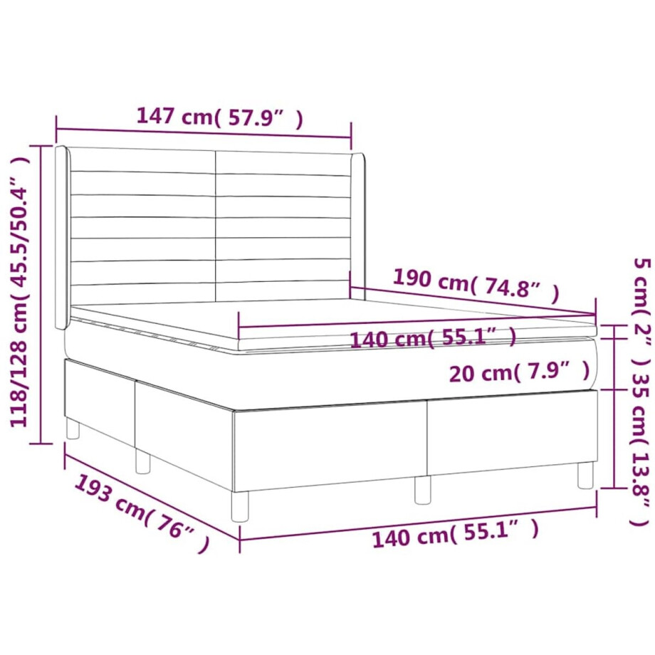 vidaXL - Boxspring - met - matras - stof - donkerbruin - 140x190 - cm afbeelding 1