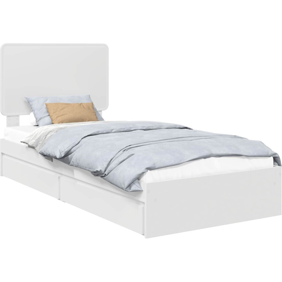vidaXL - Opbergbed - met - hoofdeinde - met - lade - Wit - 75 - x - 190 - cm - Bewerkt - hout afbeelding 1