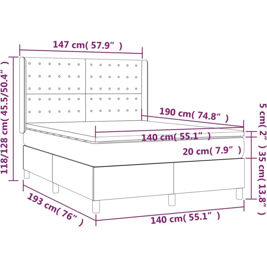 vidaXL - Boxspring - met - matras - stof - crèmekleurig - 140x190 - cm afbeelding 1