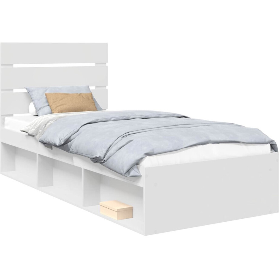 vidaXL - Bedframe - met - hoofdeinde - Wit - 90 - x - 190 - cm - Massief - grenenhout afbeelding 1