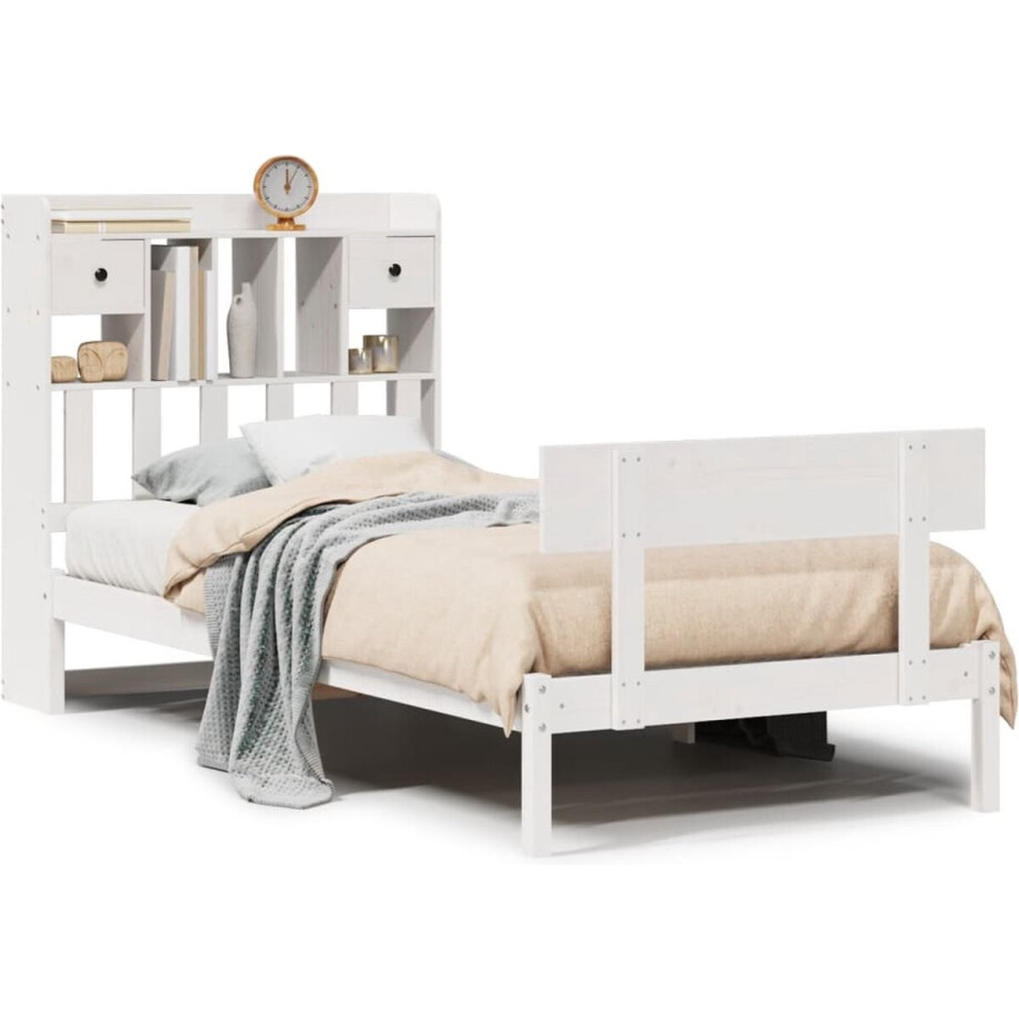 vidaXL - Bed - met - boekenkast - zonder - matras - grenenhout - wit - 90x190 - cm afbeelding 1
