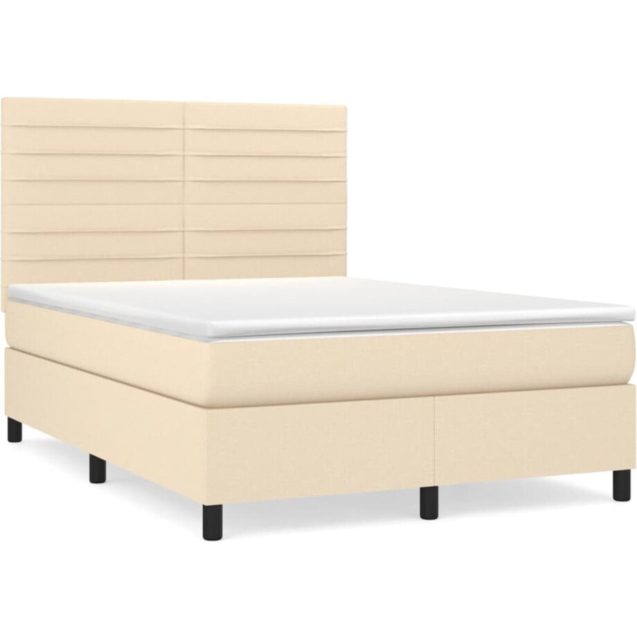 vidaXL - Boxspring - met - matras - stof - crèmekleurig - 140x190 - cm afbeelding 1