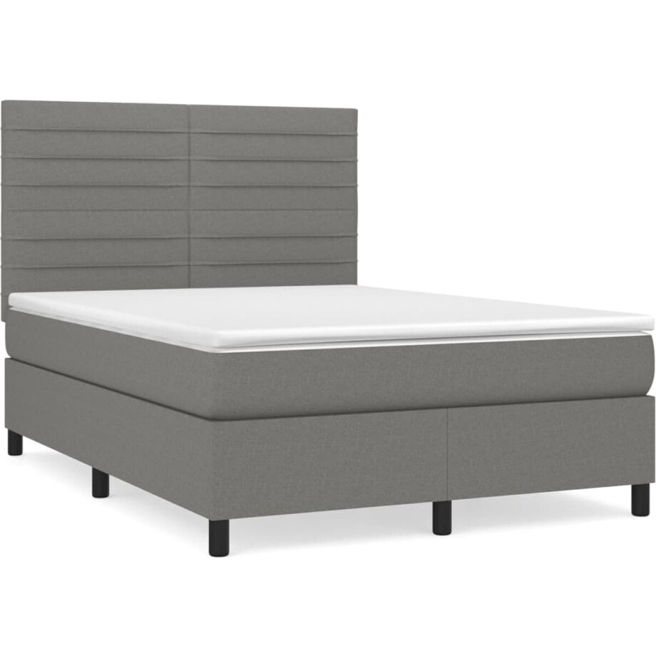 vidaXL - Boxspring - met - matras - stof - donkergrijs - 140x200 - cm afbeelding 1