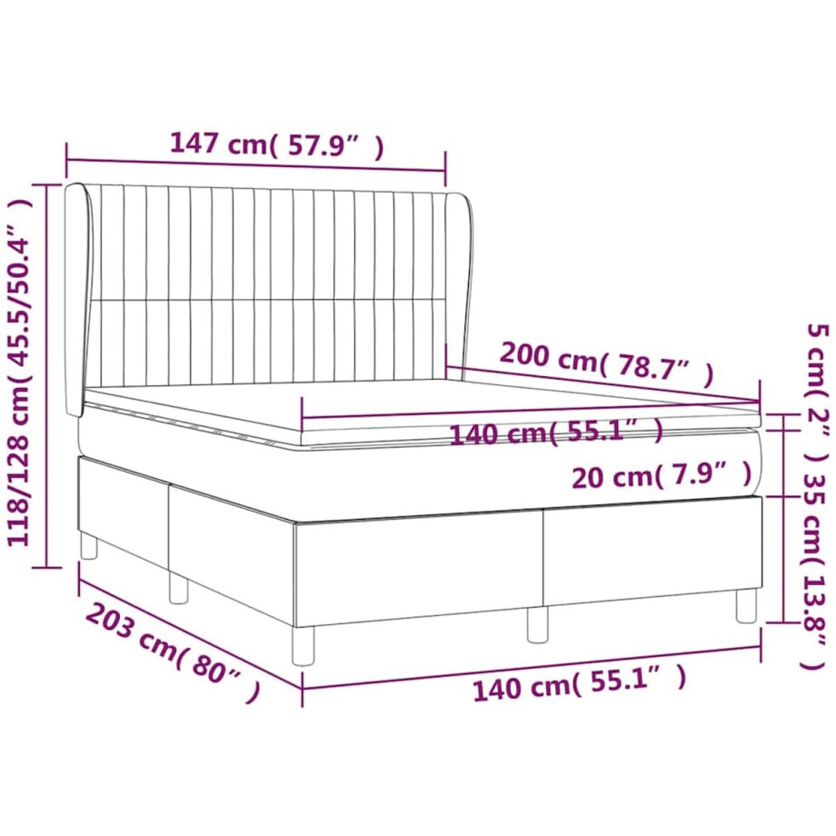 vidaXL - Boxspring - met - matras - stof - donkergrijs - 140x200 - cm afbeelding 1