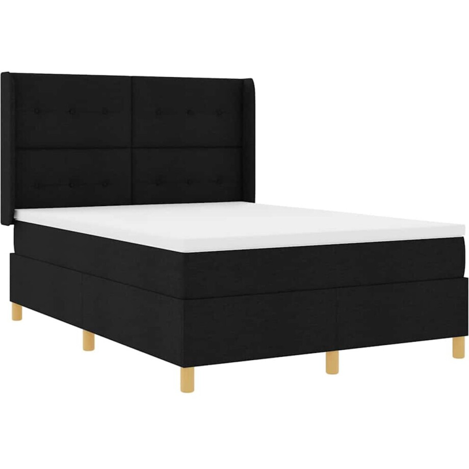 vidaXL - Boxspring - bed - met - hoofdeinde - Zwart - 160 - x - 200 - cm - Stof vidaXL - Boxspring - bed - met - hoofdeinde - Zwart - 160 - x - 200 - cm - Stof afbeelding 1