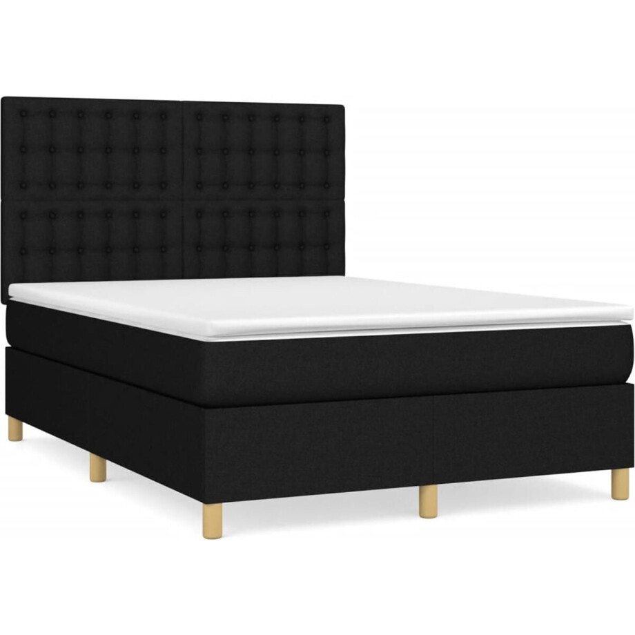 vidaXL - Boxspring - met - matras - stof - zwart - 140x200 - cm afbeelding 1