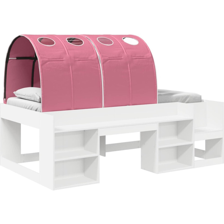 vidaXL - Bed - met - Tunnel - 4 - pcs - Wit - en - Roze - Bewerkt - hout vidaXL - Bed - met - Tunnel - 4 - pcs - Wit - en - Roze - Bewerkt - hout afbeelding 1