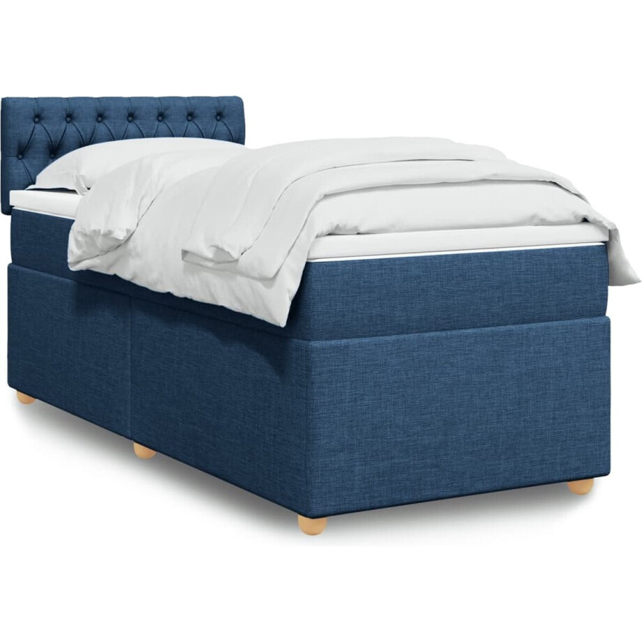 vidaXL - Boxspring - met - matras - stof - blauw - 80x200 - cm vidaXL - Boxspring - met - matras - stof - blauw - 80x200 - cm afbeelding 1