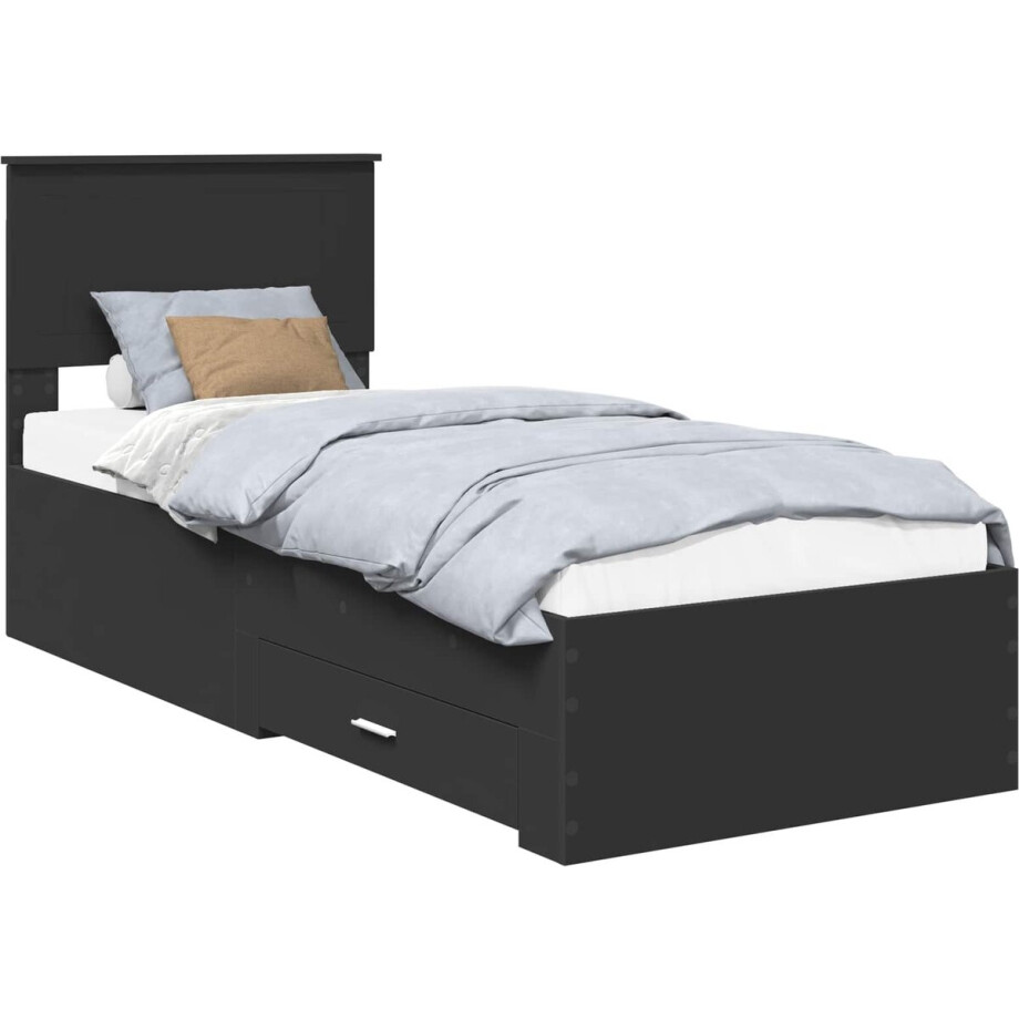 vidaXL - Bedframe - met - lade - Zwart - en - Zilver - 75 - x - 190 - cm - Bewerkt - hout afbeelding 1