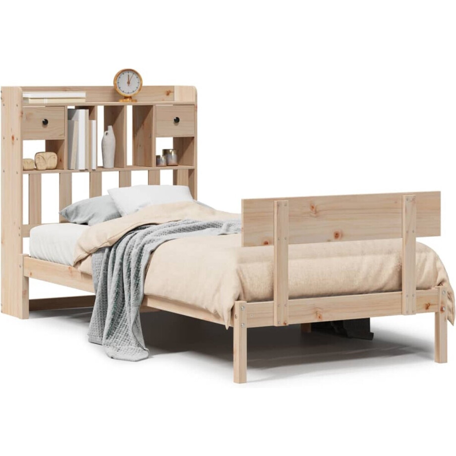 vidaXL - Bed - met - boekenkast - zonder - matras - massief - grenenhout - 90x200 - cm afbeelding 1