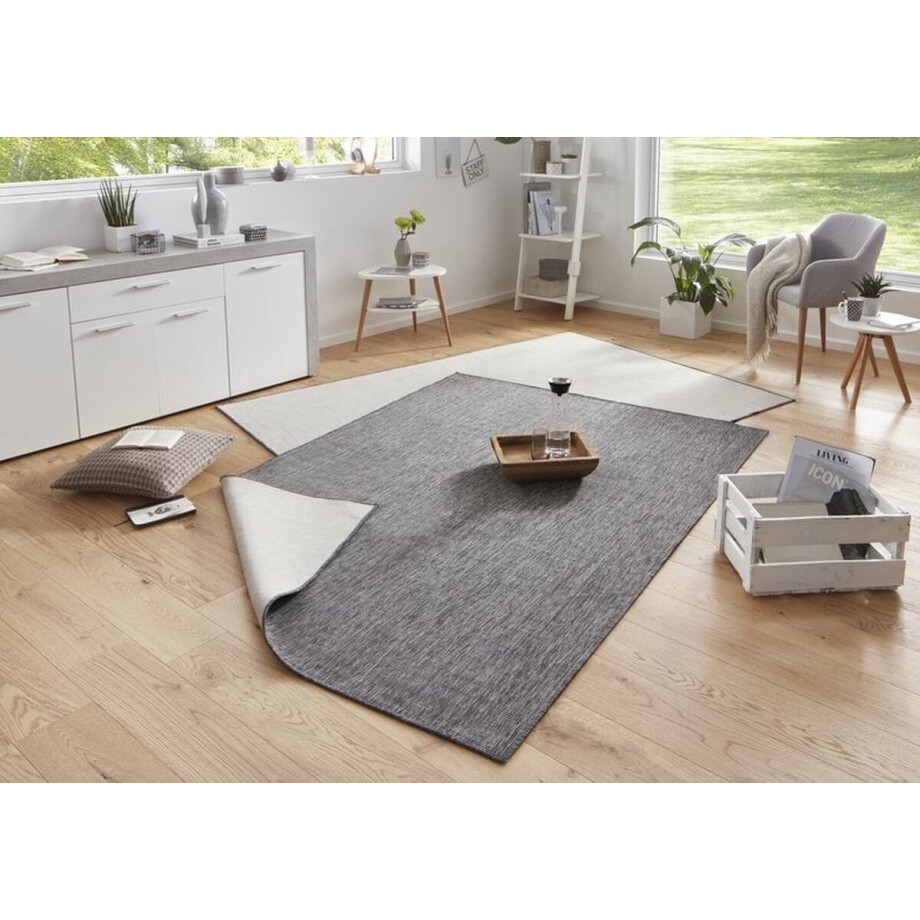 Flycarpets Omkeerbaar Vloerkleed - Binnen & Buitenkleed Miami- Grijs - 80x150 cm Flycarpets Omkeerbaar Vloerkleed - Binnen & Buitenkleed Miami- Grijs - 80x150 cm afbeelding 1