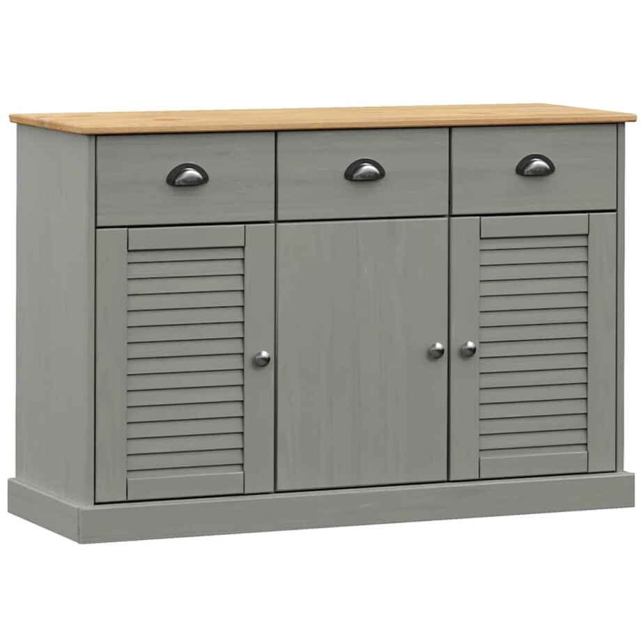 vidaXL - Dressoir - met - lades - VIGO - 113x40x75 - cm - massief - grenenhout - grijs afbeelding 1