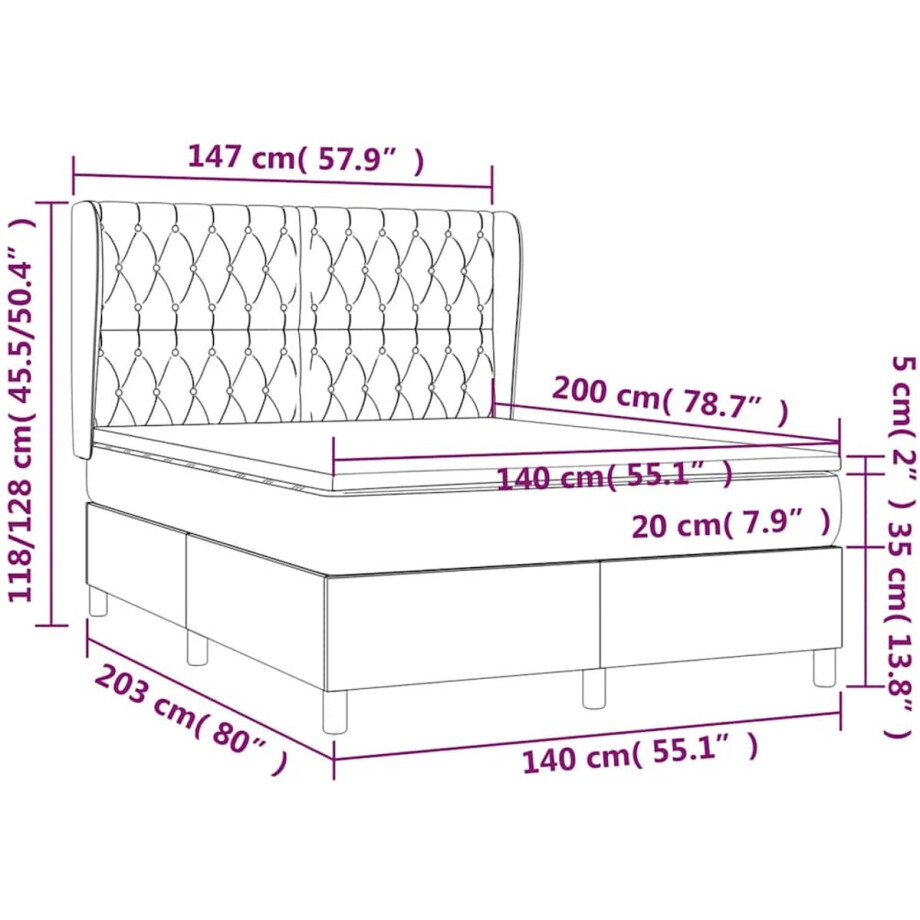 vidaXL - Boxspring - met - matras - stof - zwart - 140x200 - cm vidaXL - Boxspring - met - matras - stof - zwart - 140x200 - cm afbeelding 1