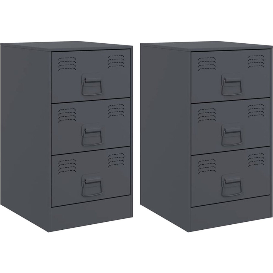 vidaXL - Nachtkastjes - 2 - st - 34,5x39x62 - cm - staal - antracietkleurig vidaXL - Nachtkastjes - 2 - st - 34,5x39x62 - cm - staal - antracietkleurig afbeelding 1