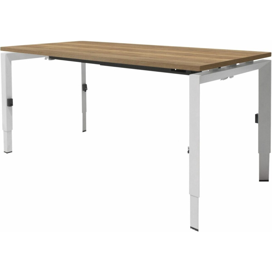 Linesto N3 bureau, hoogte instelbaar (65-85cm) met 180x80cm logan eiken zwevend 25mm blad en zwart (RAL9005) vierpoot N-frame (poot driehoekig 50x50x75 mm.), (met geïntegreerde kabelgoot) afbeelding 1