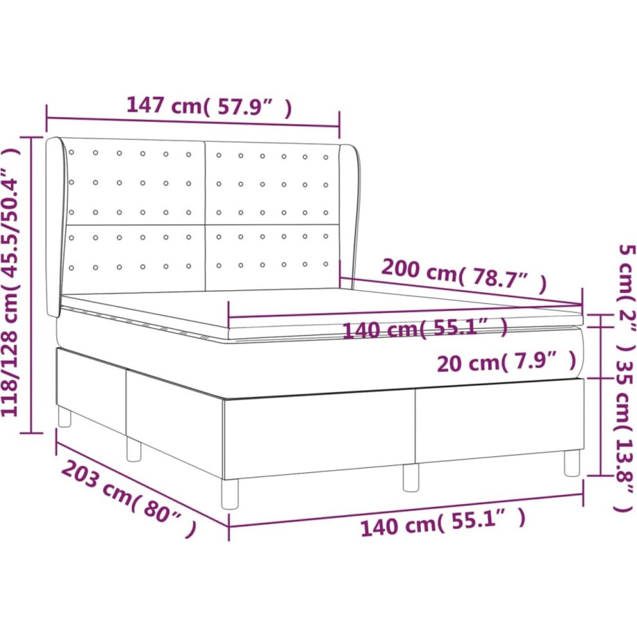 vidaXL - Boxspring - met - matras - stof - donkerbruin - 140x200 - cm afbeelding 1