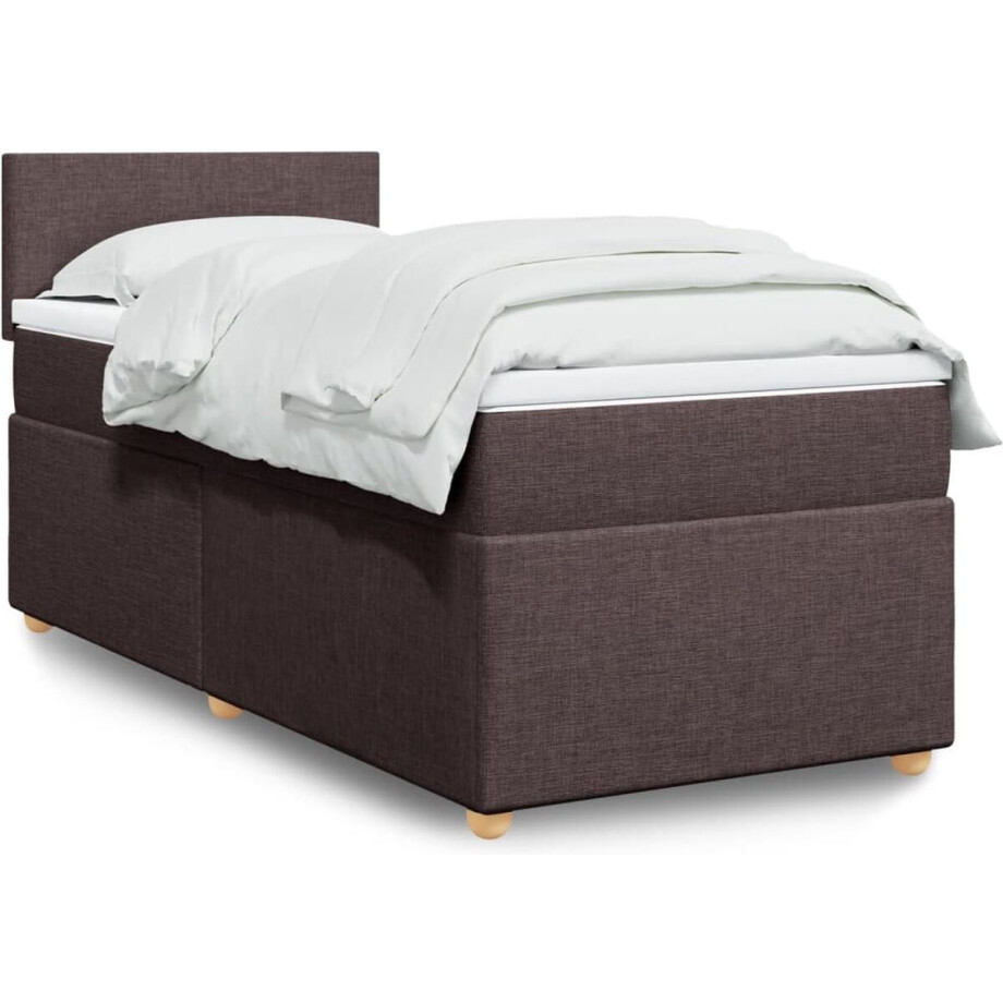 vidaXL - Boxspring - met - matras - stof - donkerbruin - 90x190 - cm vidaXL - Boxspring - met - matras - stof - donkerbruin - 90x190 - cm afbeelding 1