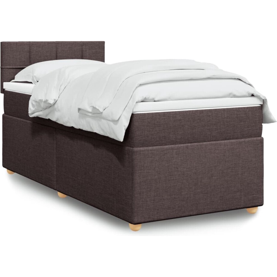 vidaXL - Boxspring - met - matras - stof - donkerbruin - 100x200 - cm vidaXL - Boxspring - met - matras - stof - donkerbruin - 100x200 - cm afbeelding 1